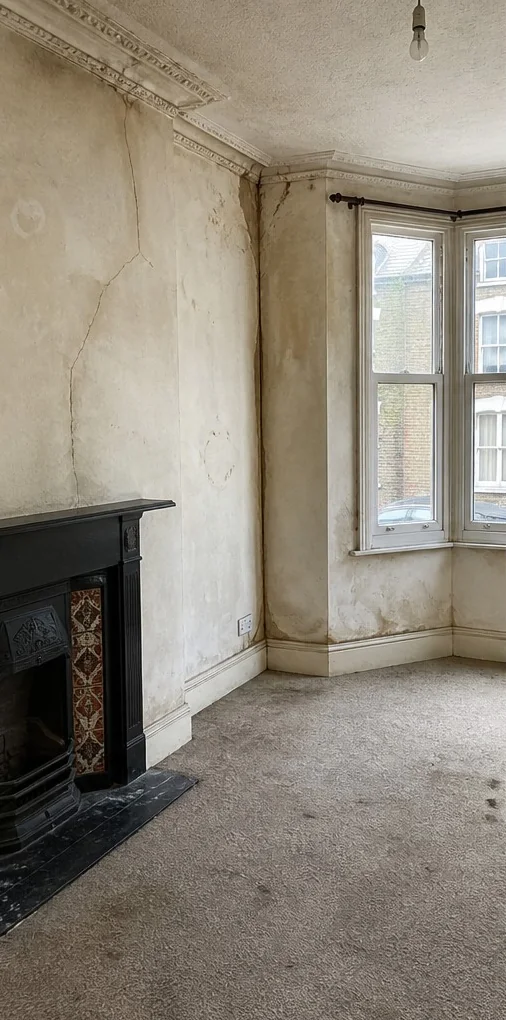 Bay-window room, replastered, before