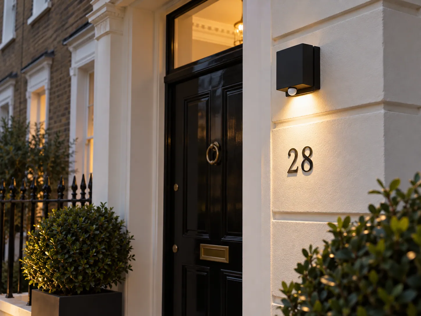 AI-generated illustration: Exterior light beside a London front door