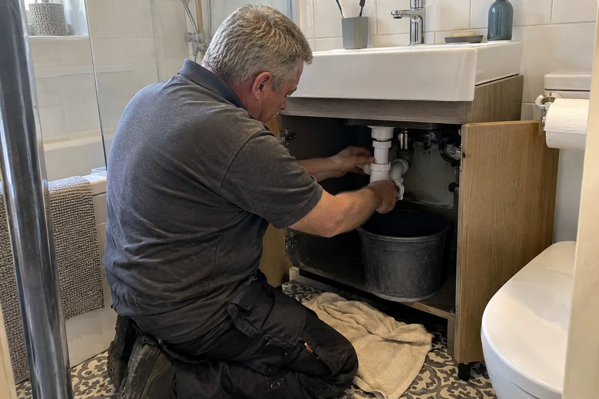 Leak under the basin: Waste remade under the basin, the leak stopped and the floor dried.
