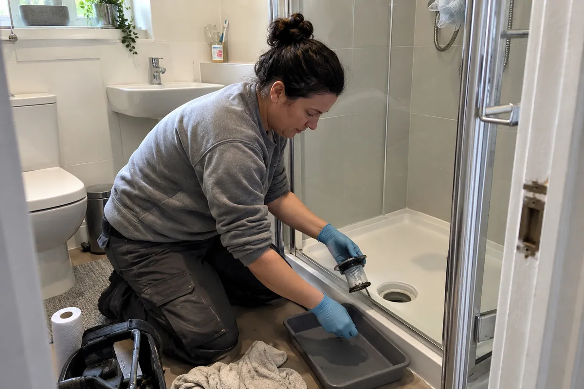 Clearing and resealing a shower tray waste in a London flat