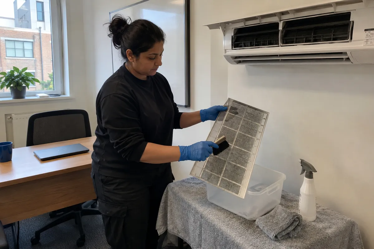 Air conditioning filters taken out and cleaned on a planned visit